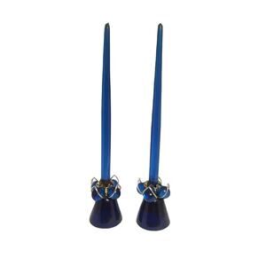Vtg MCM Blue Lucite Taper Candles And Candle Holders
